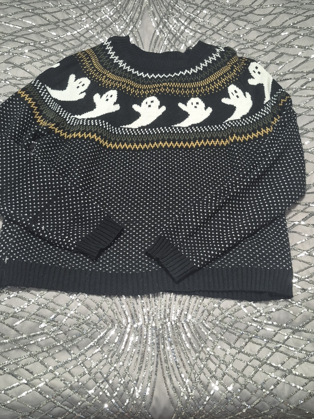 Ghost Pattern Black Crewneck Sweater